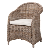 bali & pari Amanda Natural Rattan Armchair - Handwoven Wicker Barrel Chair with Removable Cushion, Coastal Boho Style Accent Seating